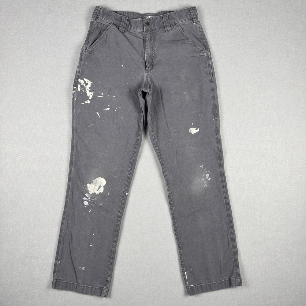 Carhartt Paint Splatter Thrashed Canvas Work Pants Gray Mens 32x34 Distressed‎